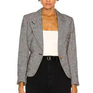 Smythe Women XS Shrunken 90s Blazer Salt Pepper Preppy Black White Jacket Luxury